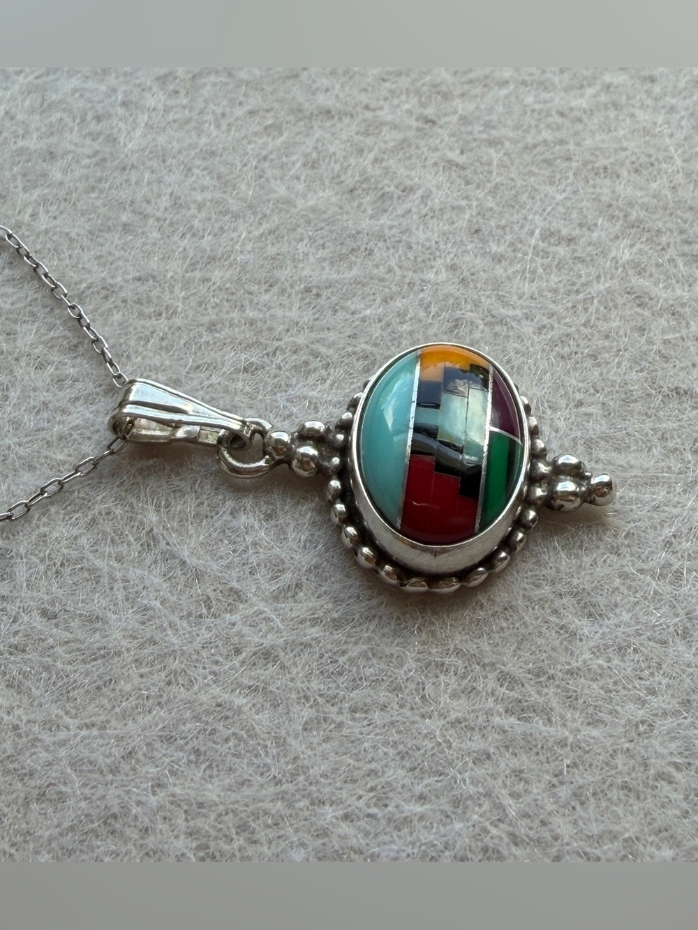 Five Star 925 Sterling Silver Turquoise Inlay Pendant Necklace Southwestern 18” - Picture 3 of 11
